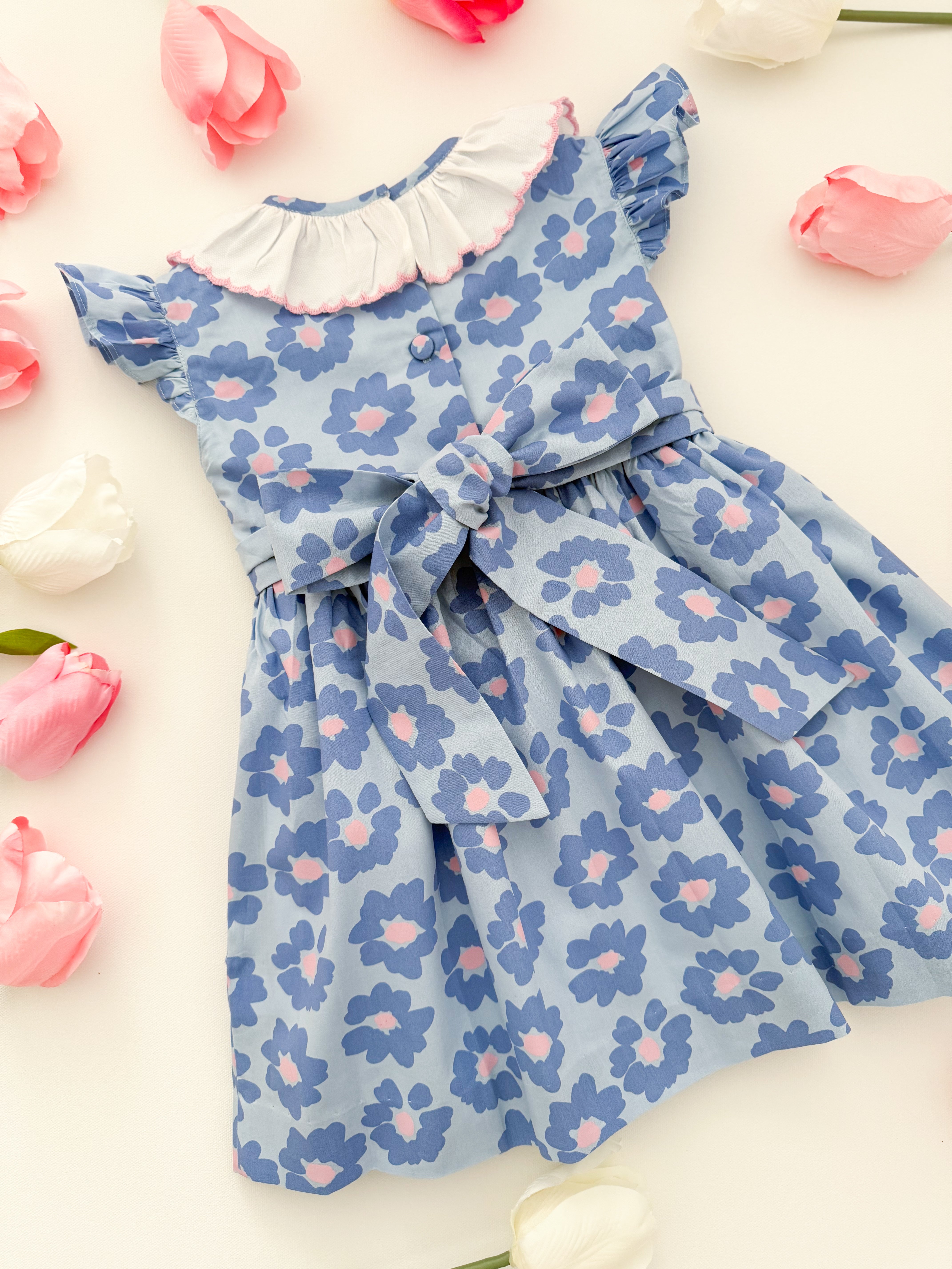 The hand smocked CÉCILIA dress - Floral Blue
