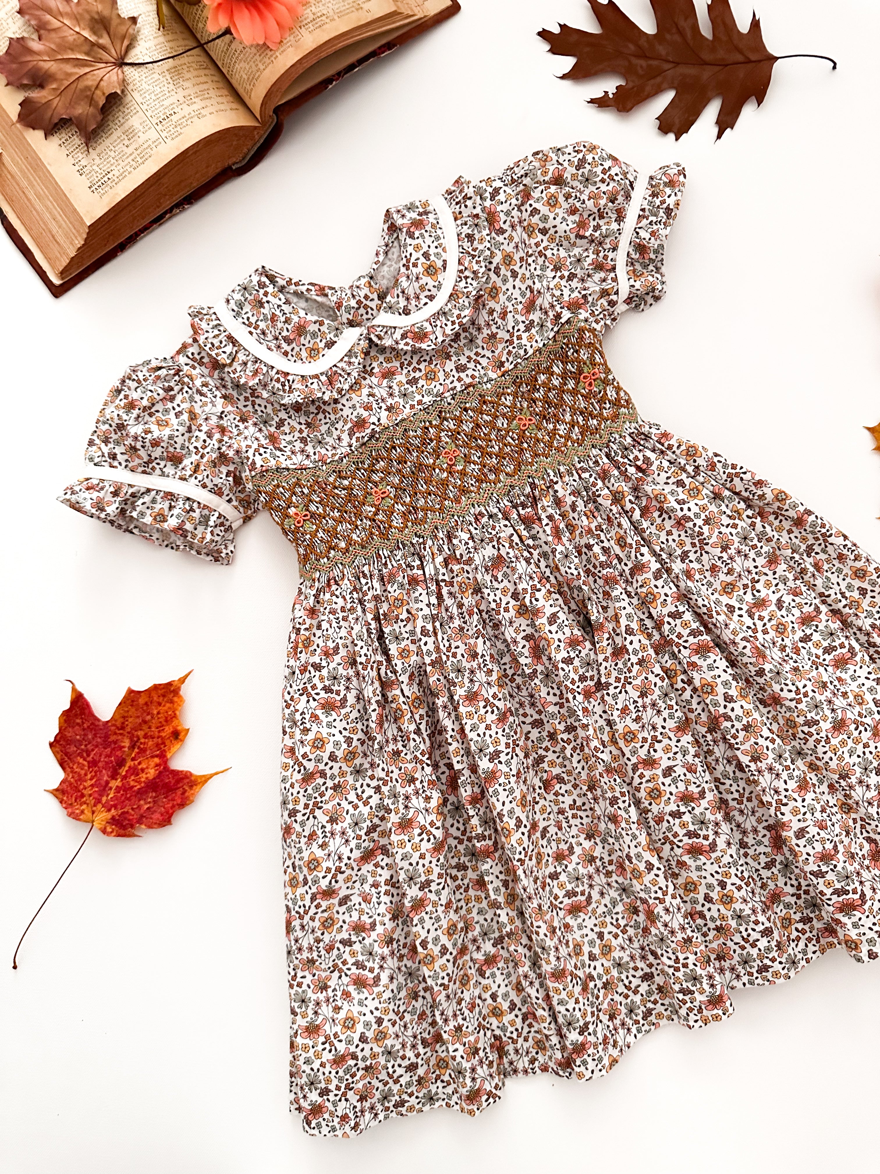 The hand smocked ABIGAIL dress - Liberty Brown