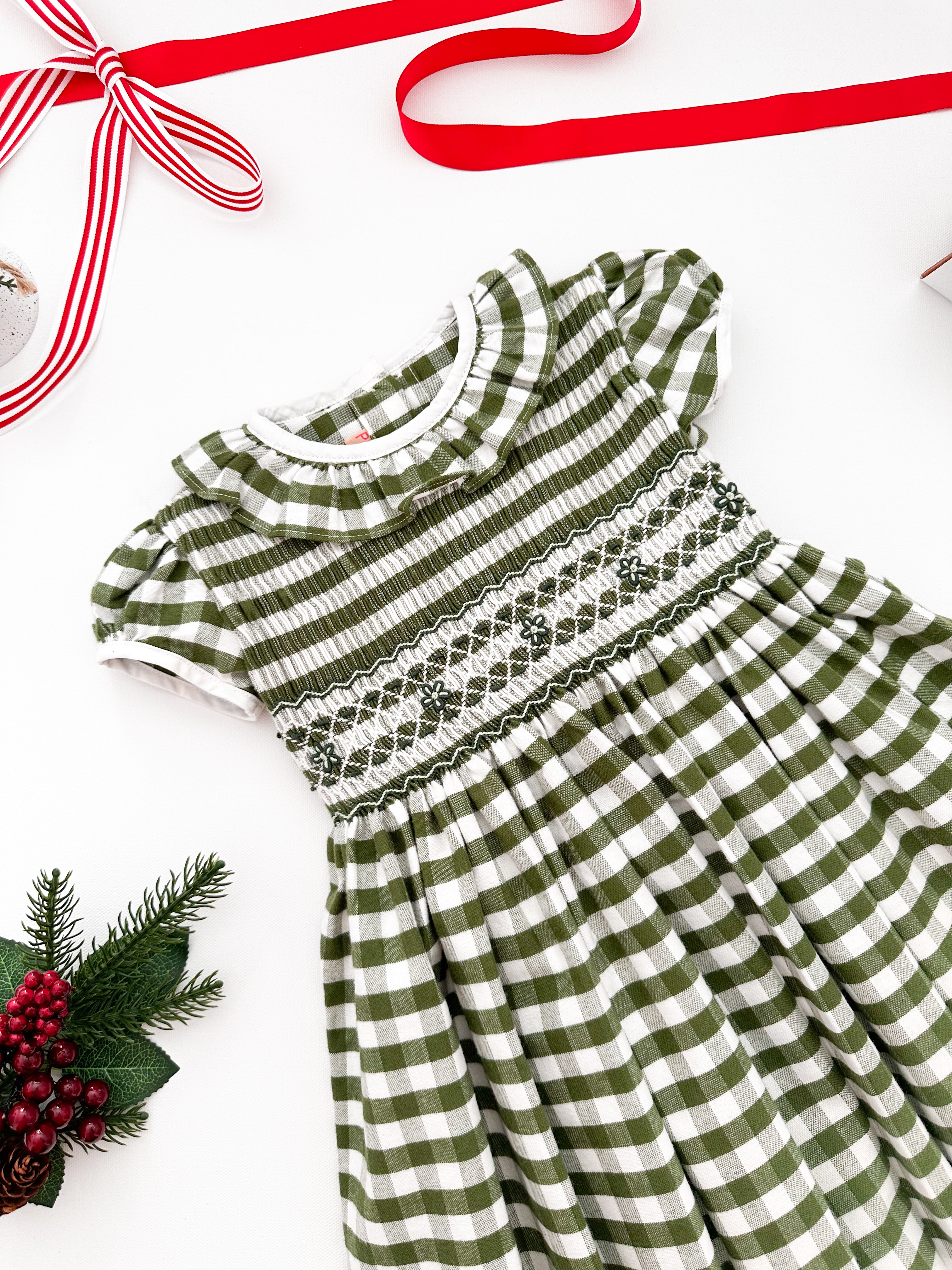 The hand smocked BENEDICTE dress - in green and white