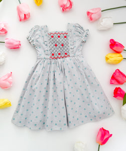 The hand smocked EMILIE dress - Floral mint