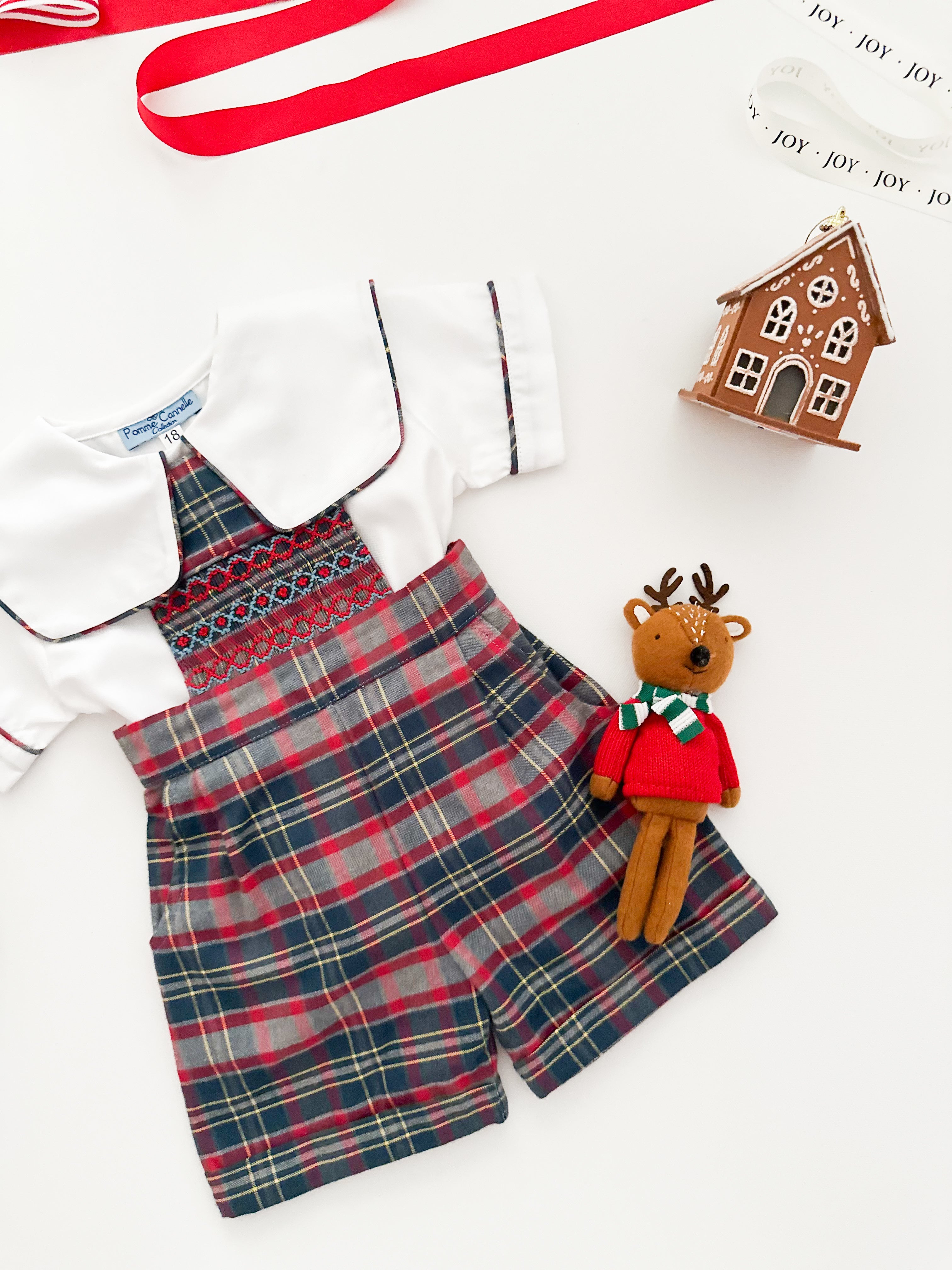 The hand smocked JOSEPH - Tartan blue red