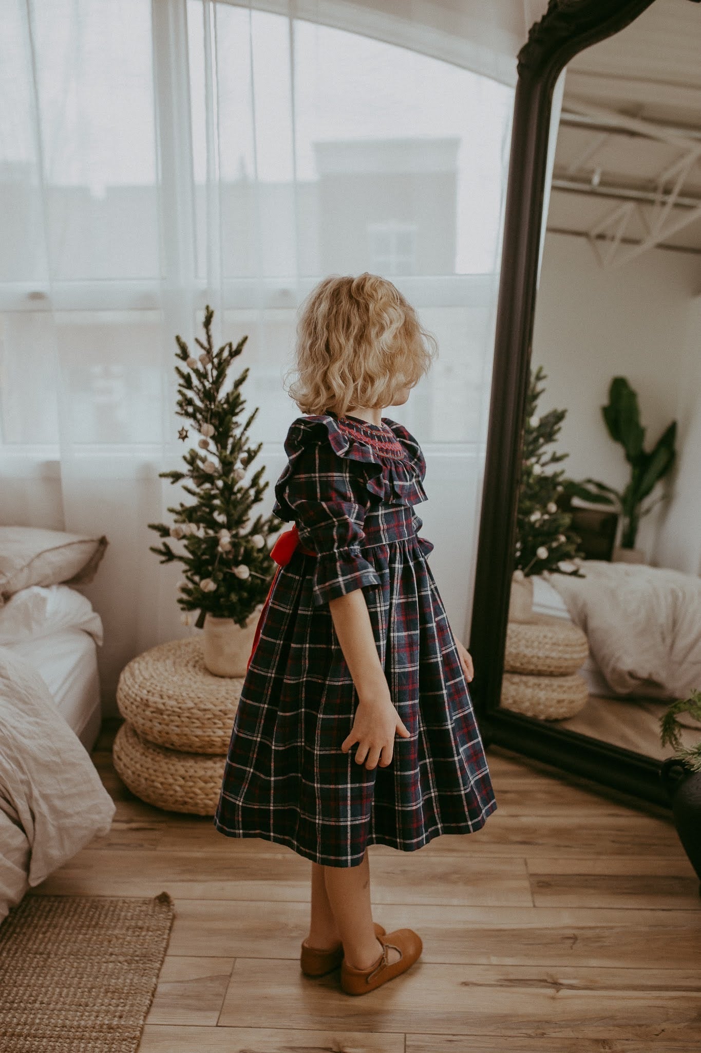 ** SECONDS SALE ** The hand smocked ELLA dress - Plaid navy and red