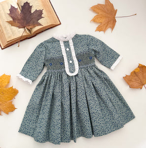 The hand smocked ENORA dress - Floral Blue