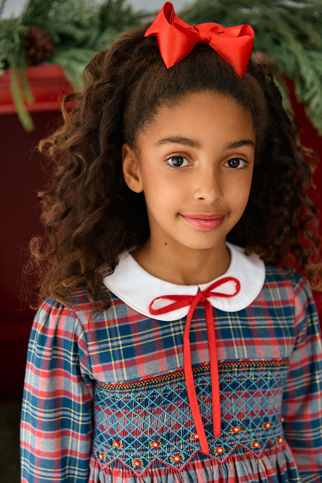 The hand smocked ADÉLIE dress - Tartan blue red