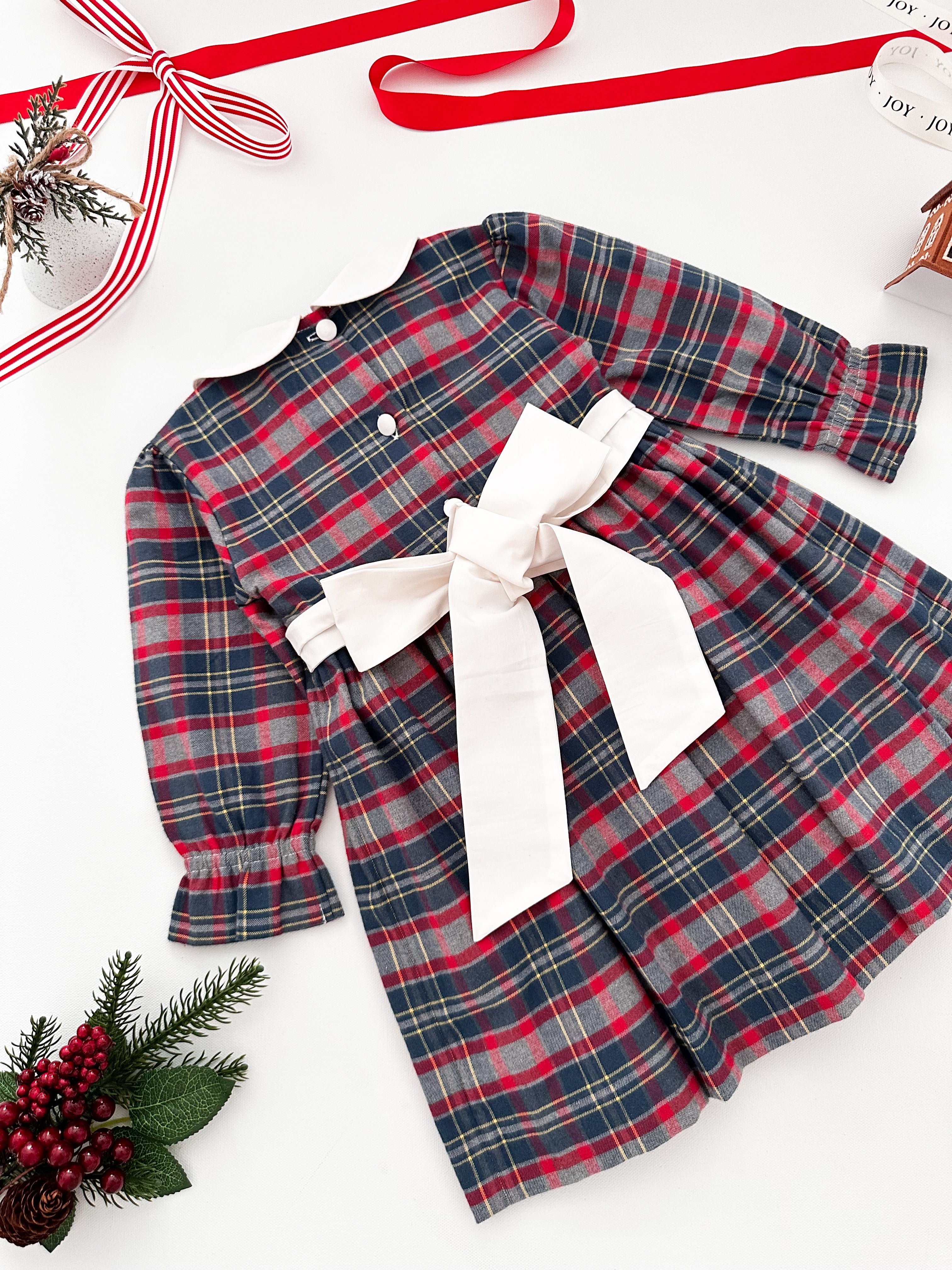 The hand smocked ADÉLIE dress - Tartan blue red