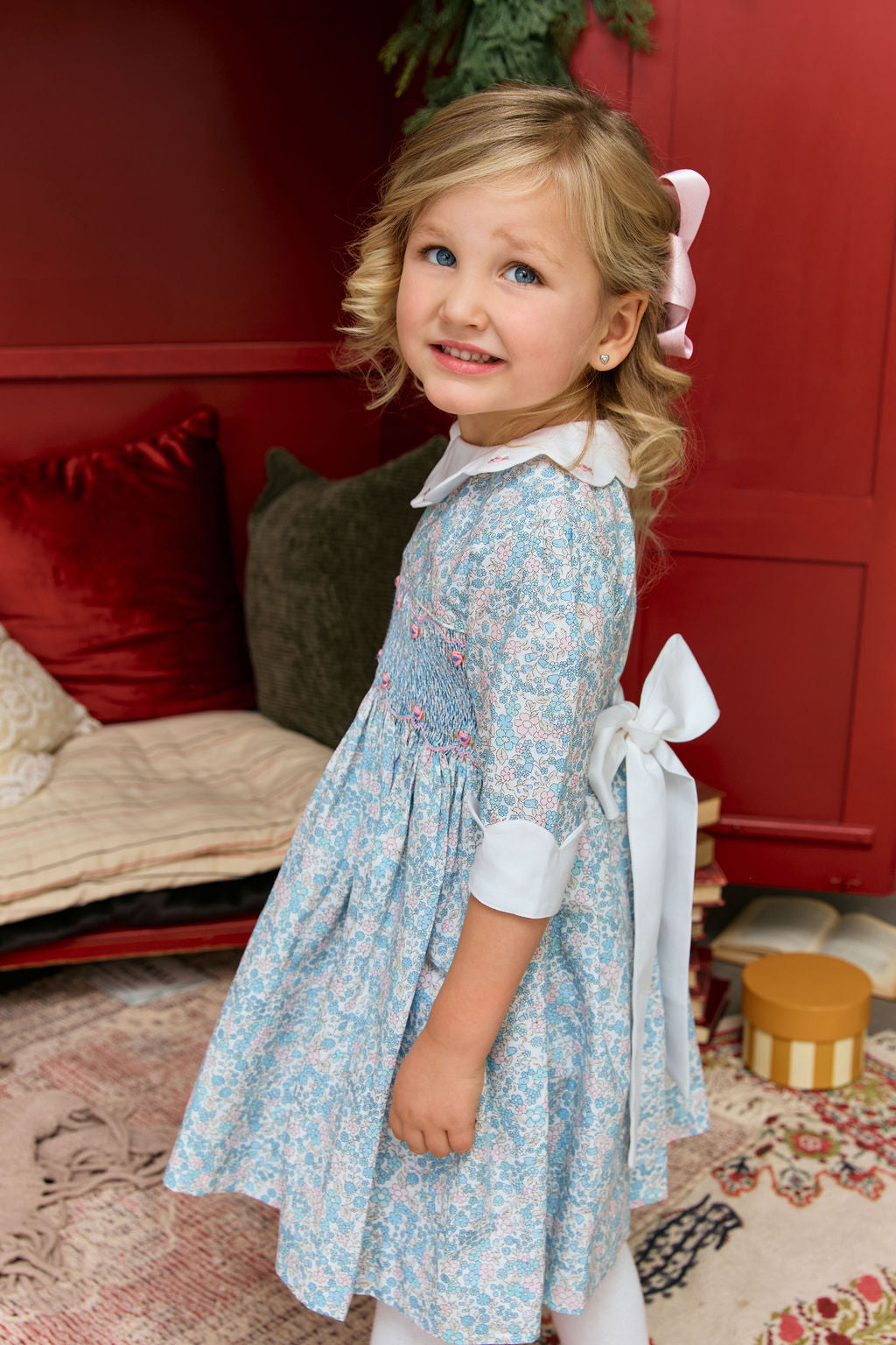The hand smocked GRACE dress - Liberty blue