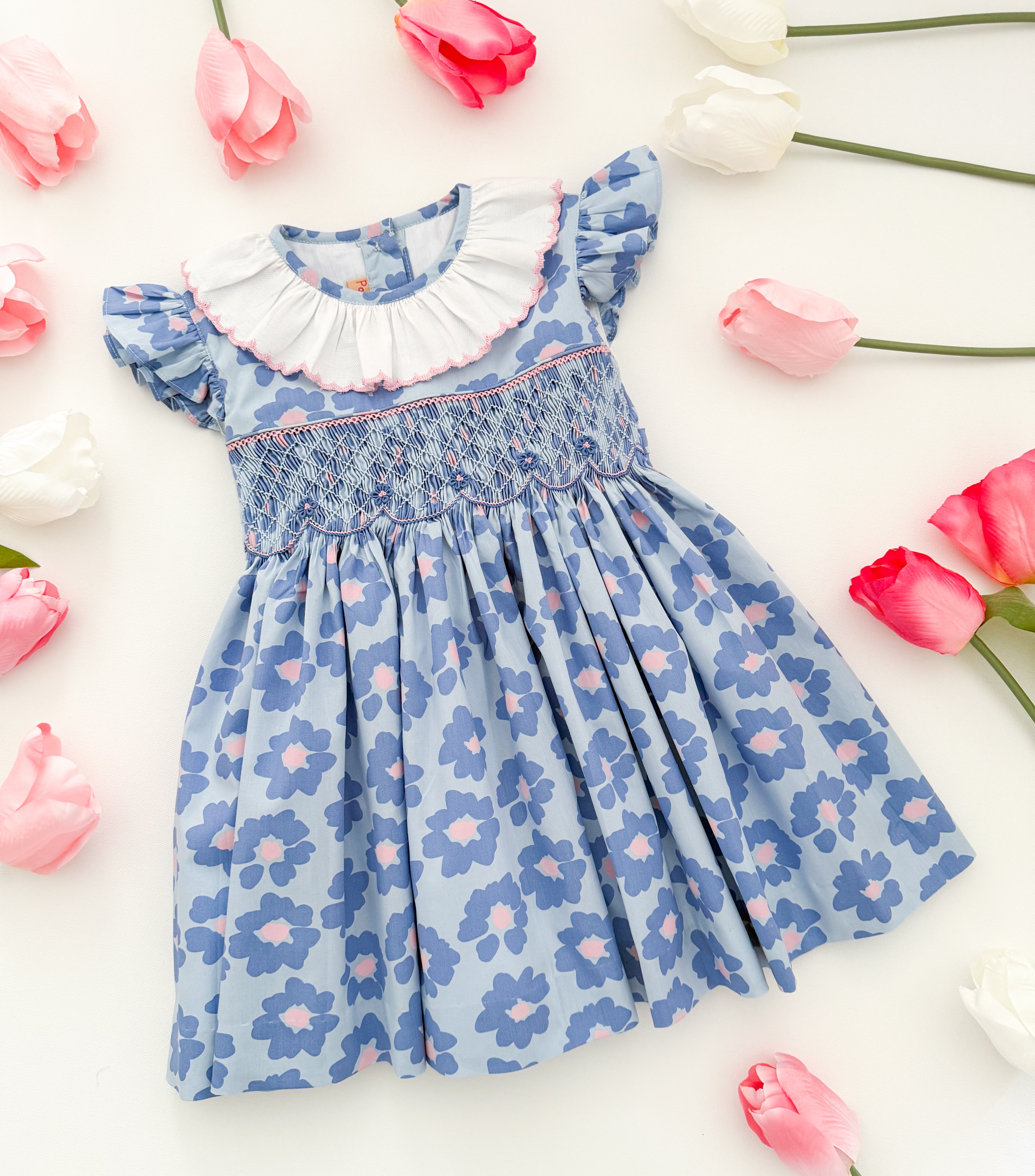 The hand smocked CÉCILIA dress - Floral Blue