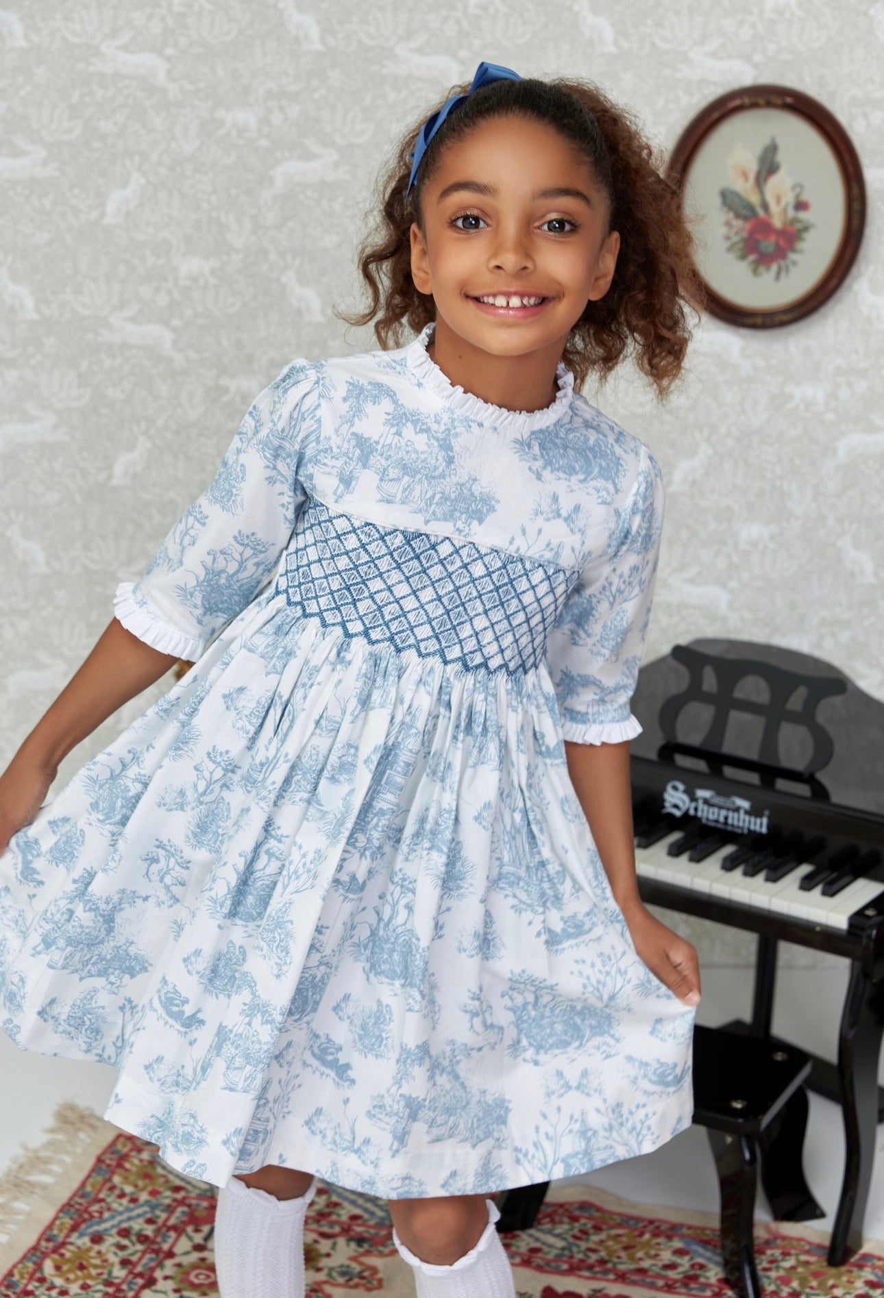 The hand smocked LUDIVINE dress - Toile De Jouy