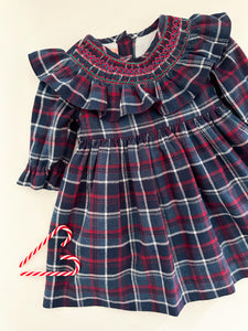 The hand smocked ELLA dress - Plaid navy and red