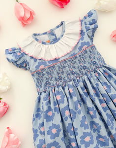 The hand smocked CÉCILIA dress - Floral Blue