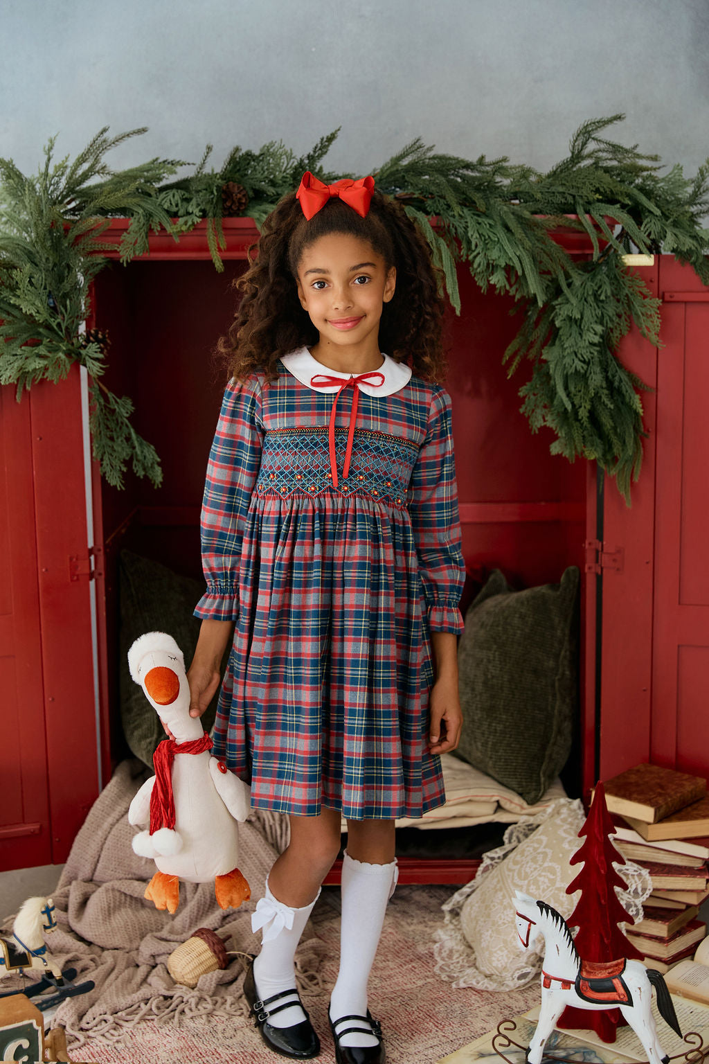 The hand smocked ADÉLIE dress - Tartan blue red