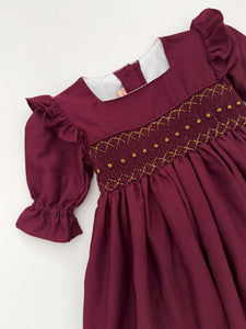 The hand smocked KATE dress - Burgundy