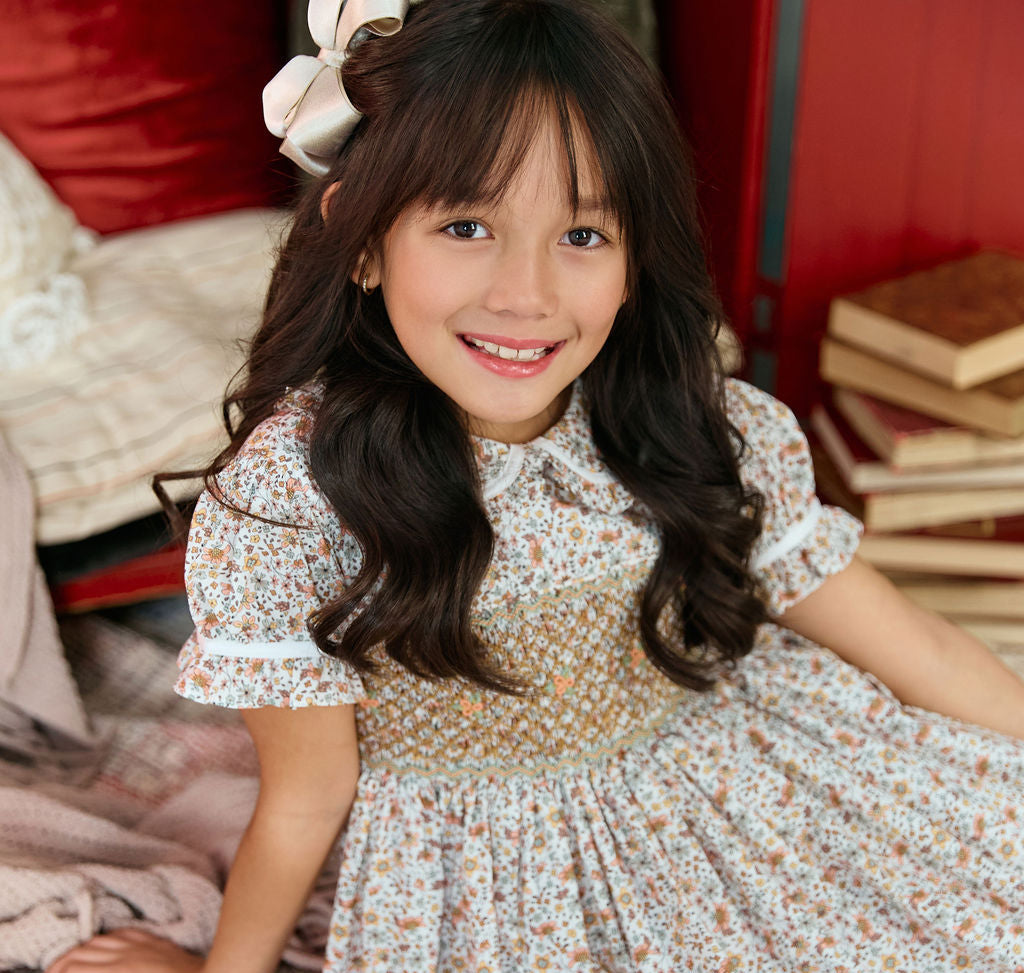 The hand smocked ABIGAIL dress - Liberty Brown