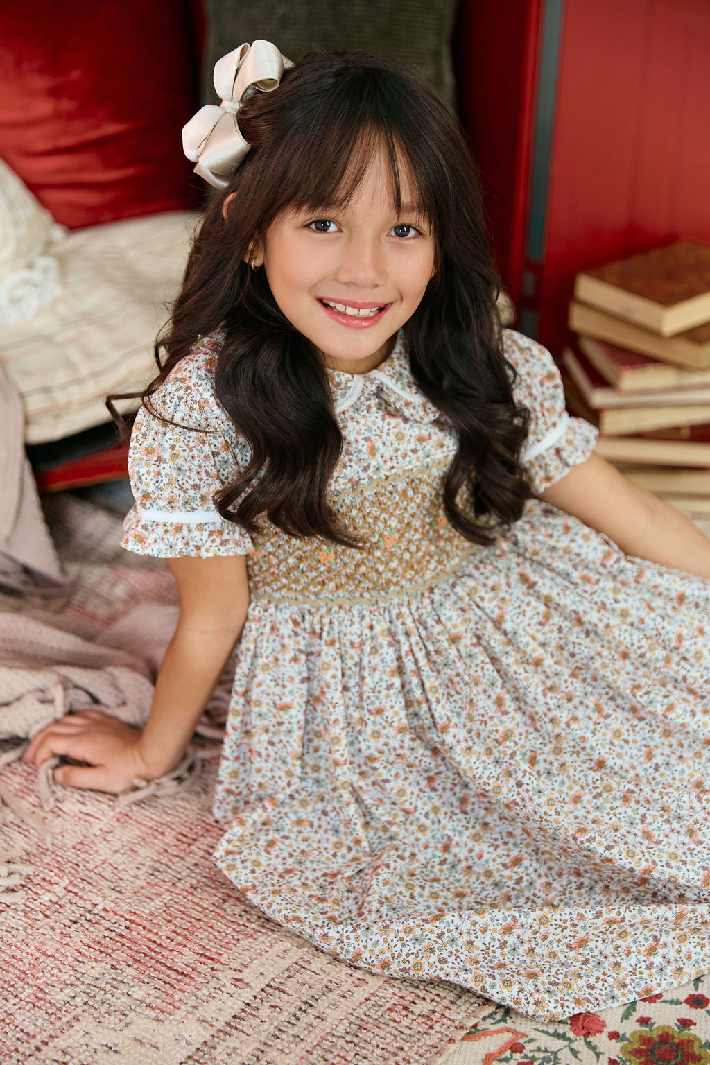 The hand smocked ABIGAIL dress - Liberty Brown