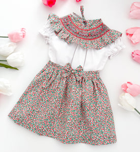 The hand smocked EMMY set - Floral coral mint
