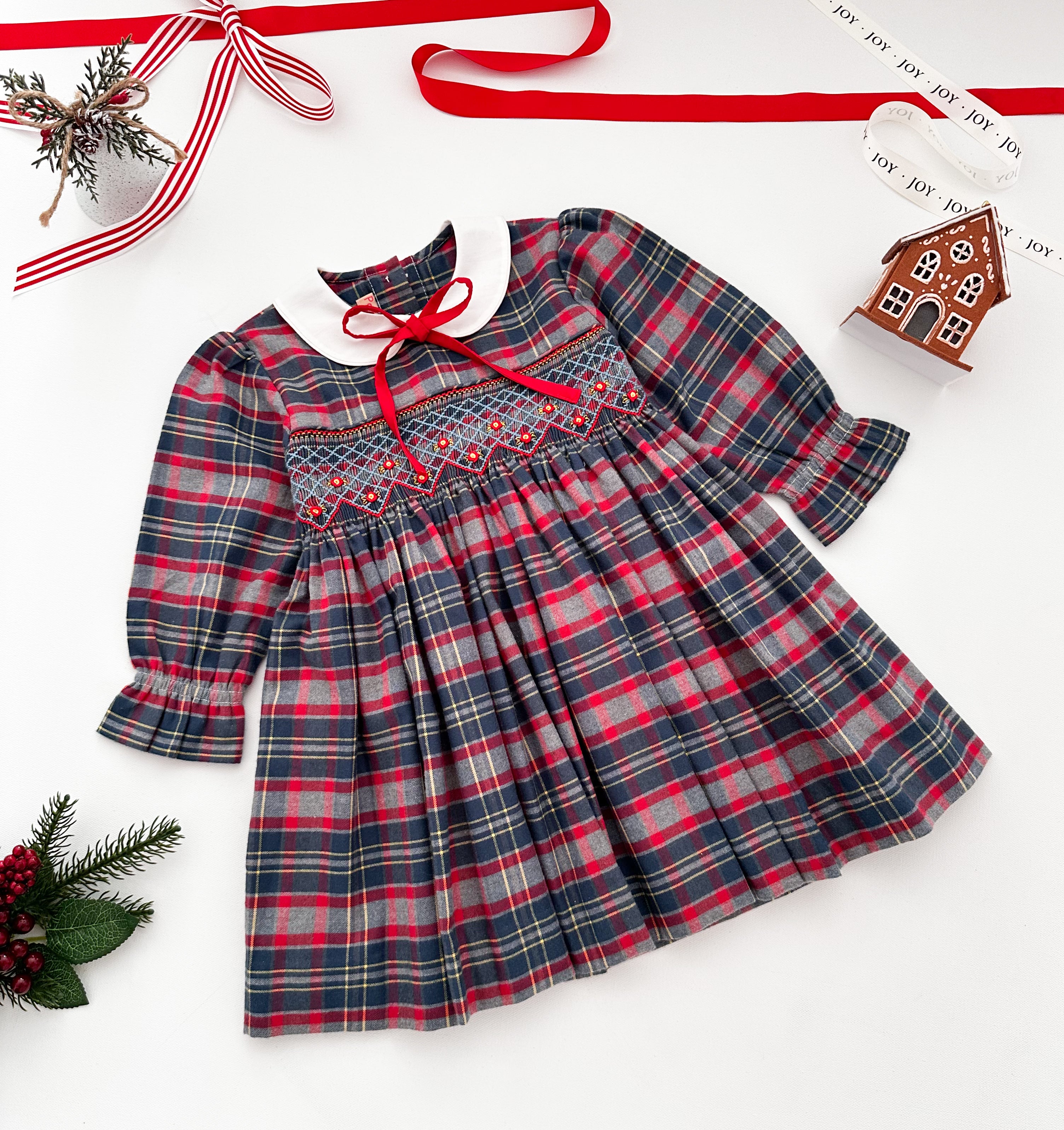The hand smocked ADÉLIE dress - Tartan blue red