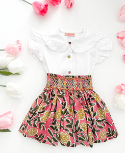 The hand smocked CALISTA set - Floral pink yellow
