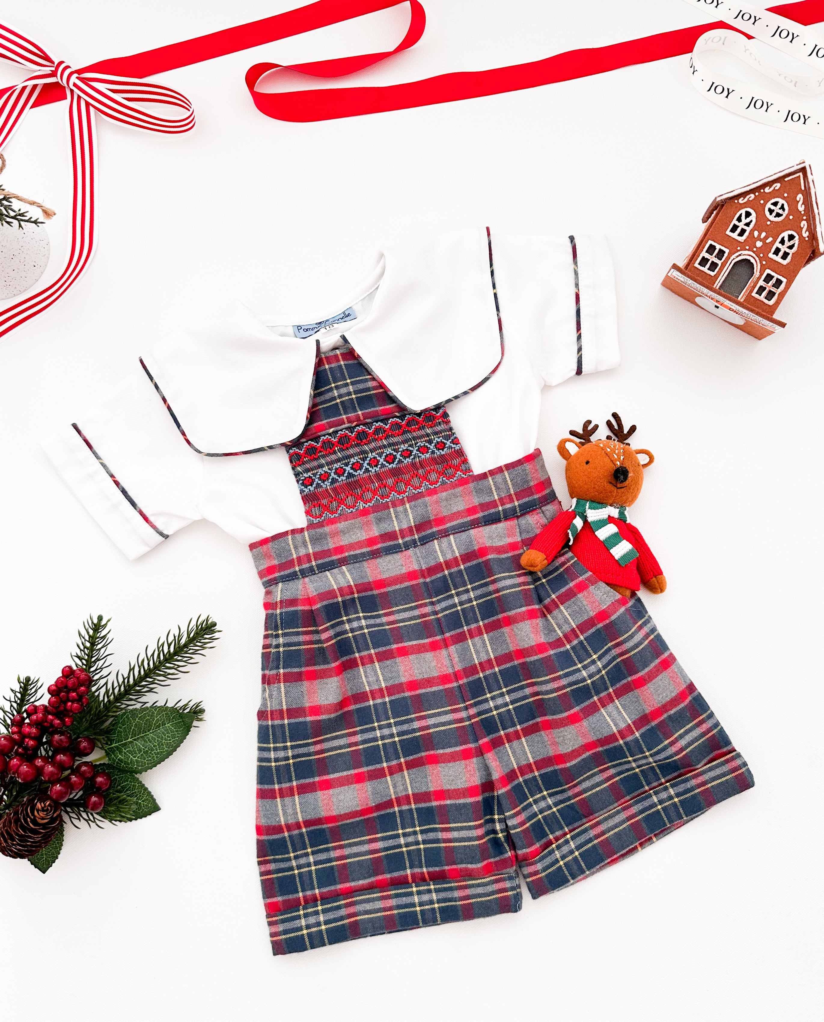 The hand smocked JOSEPH - Tartan blue red