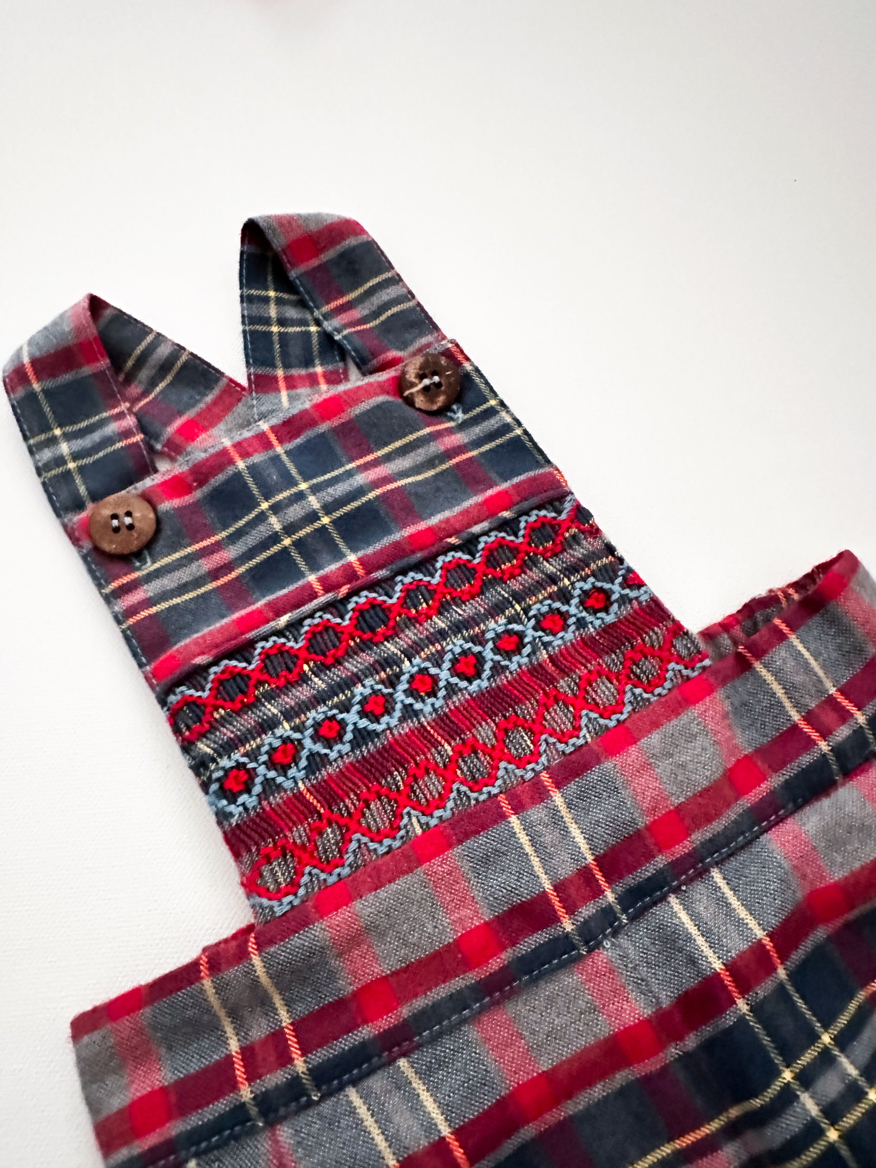 The hand smocked JOSEPH - Tartan blue red