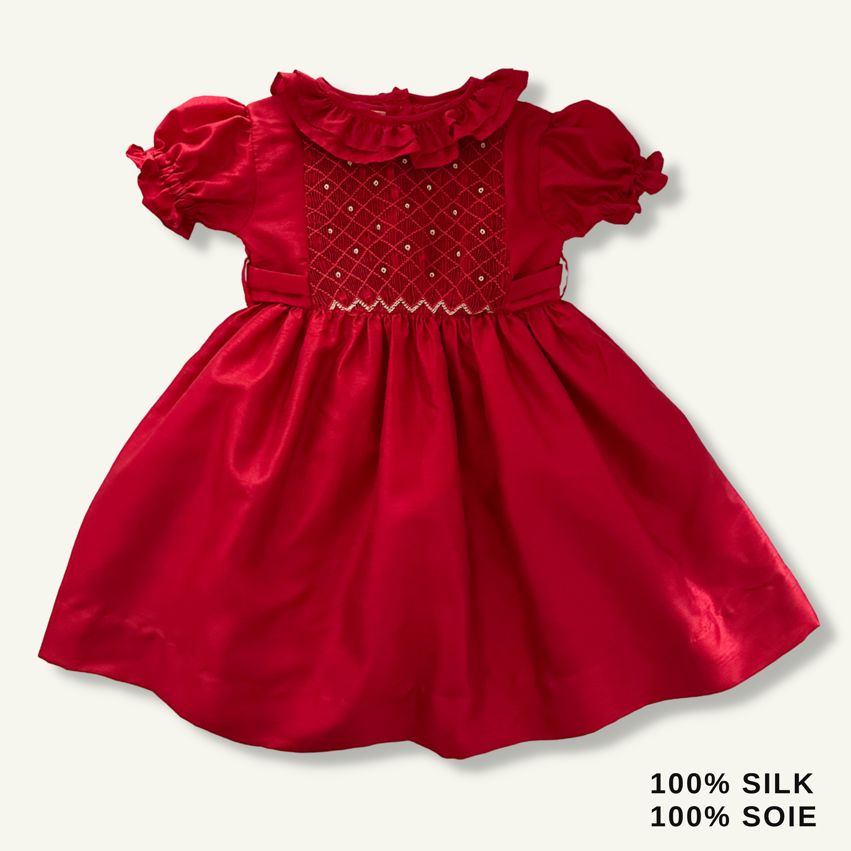 *SECONDS SALE** The hand smocked THERESA dress - Red in 100% SILK (Holidays Edition)