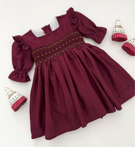 The hand smocked KATE dress - Burgundy