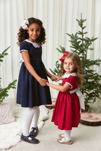 The hand smocked GRACE dress - Red Silk