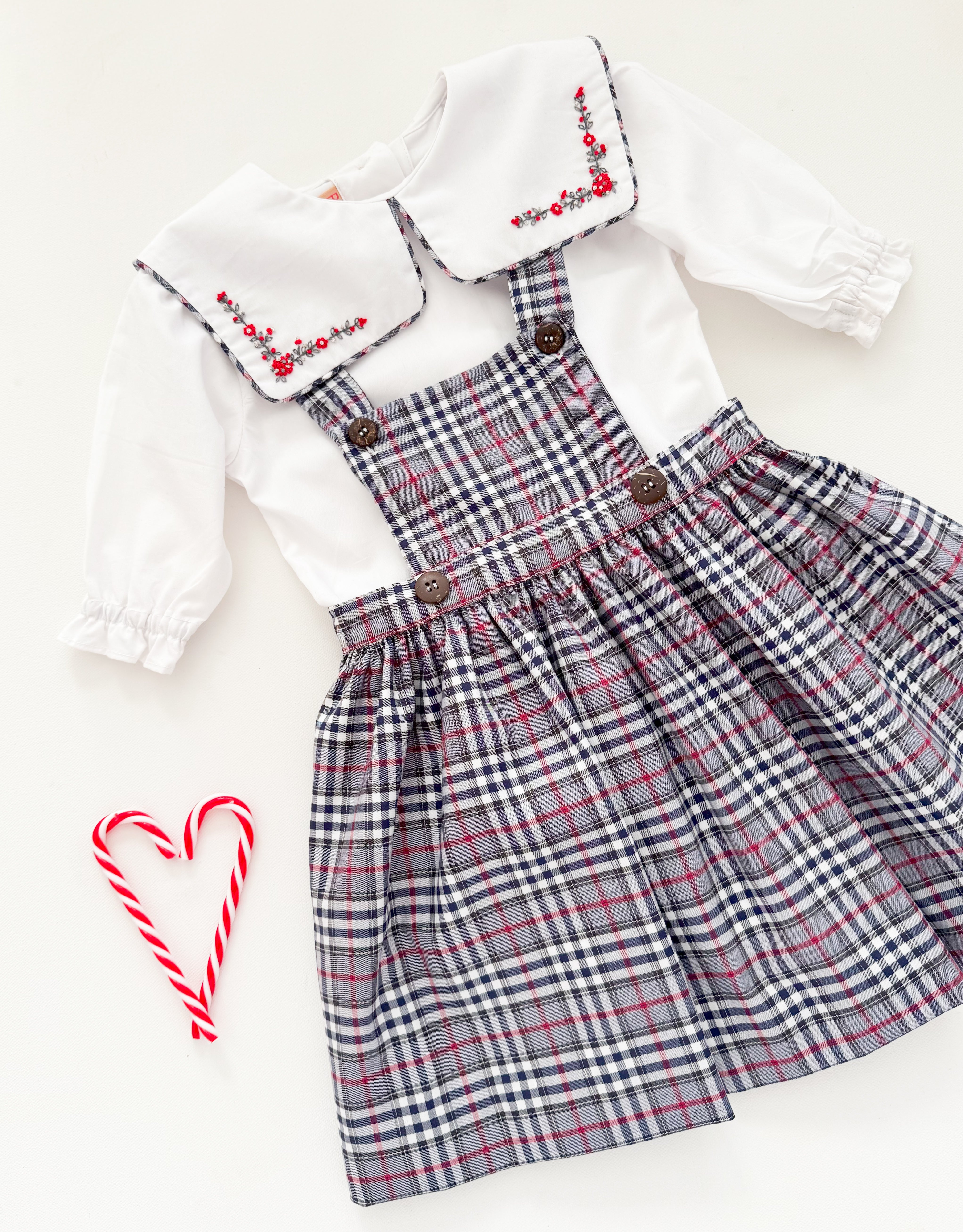 The hand smocked JUSTINE set - Plaid Grey/Red