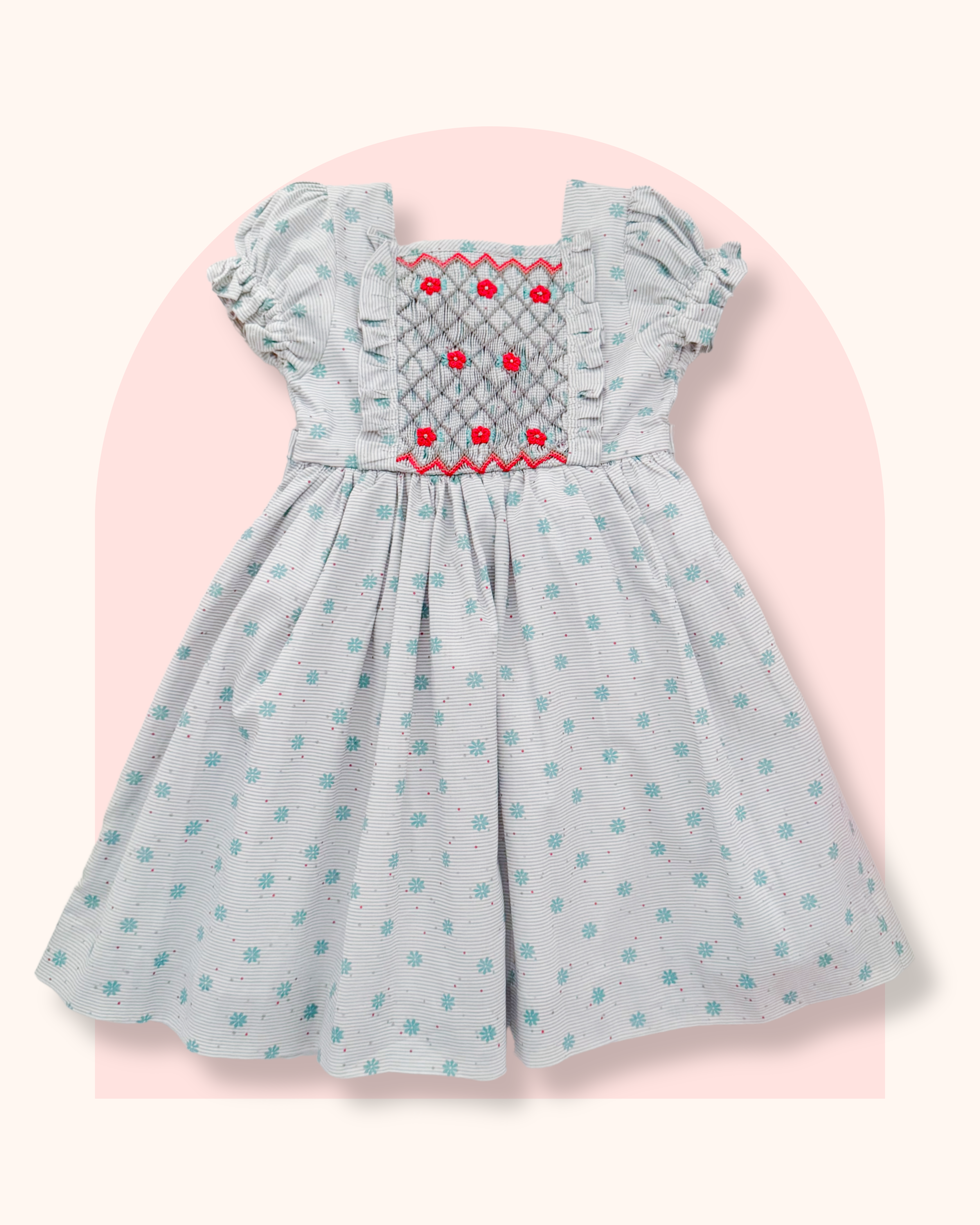 The hand smocked EMILIE dress - Floral mint