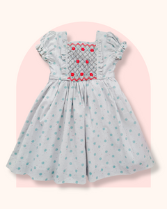 The hand smocked EMILIE dress - Floral mint