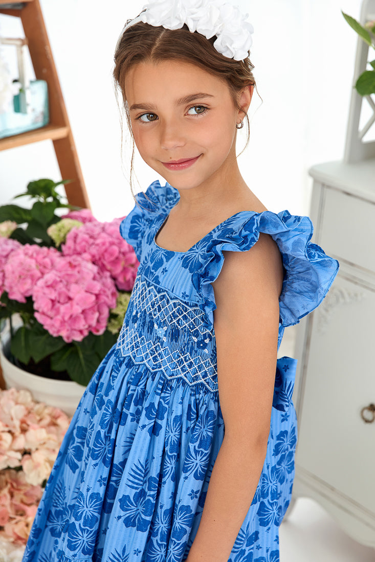 The hand smocked FIONA dress - floral blue