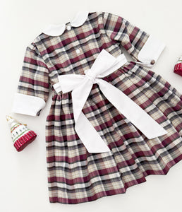 The hand smocked CLAIRE dress - Burgundy/Grey