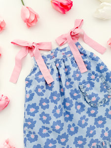 The hand embroidered ORNELLA dress - FLORAL BLUE PINK