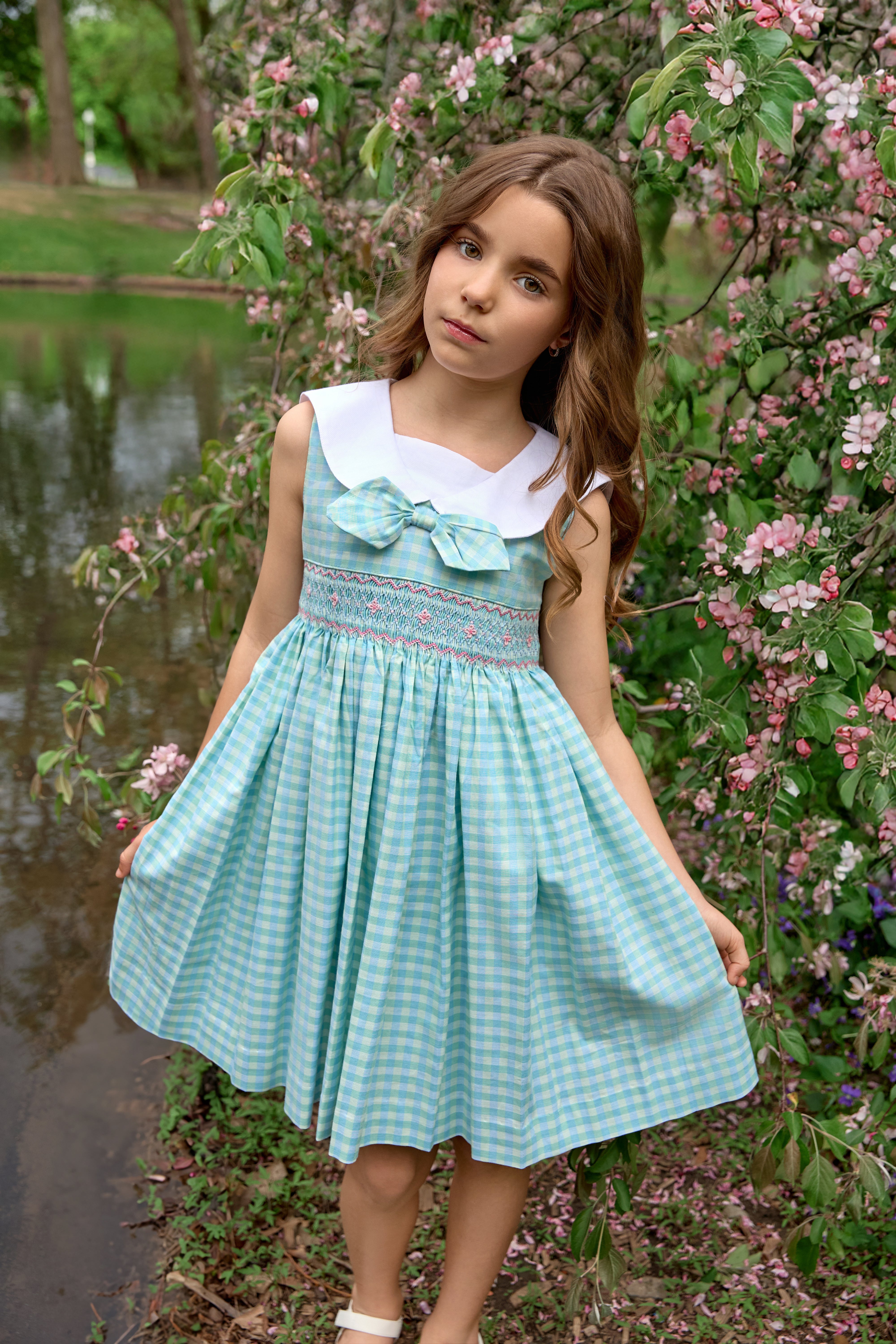 The hand smocked BIANCA dress - Vichy blue mint