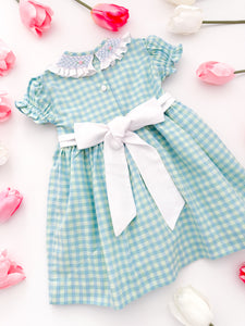 The hand smocked FAUSTINE dress - Vichy blue mint