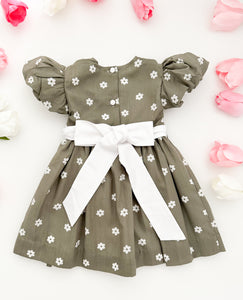 The hand smocked BELLA dress - Green Olive