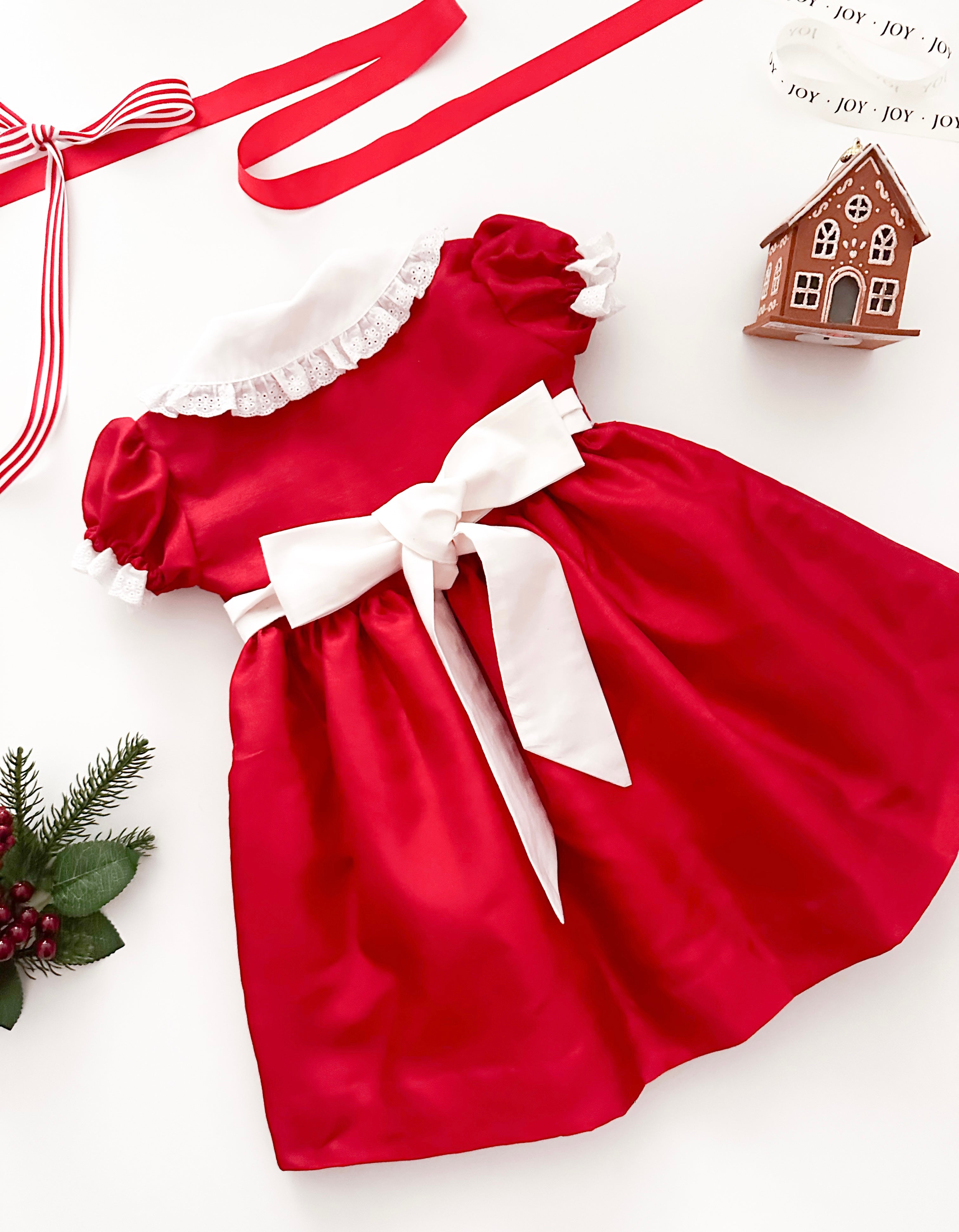 The hand smocked MATHILDE dress - Red Silk