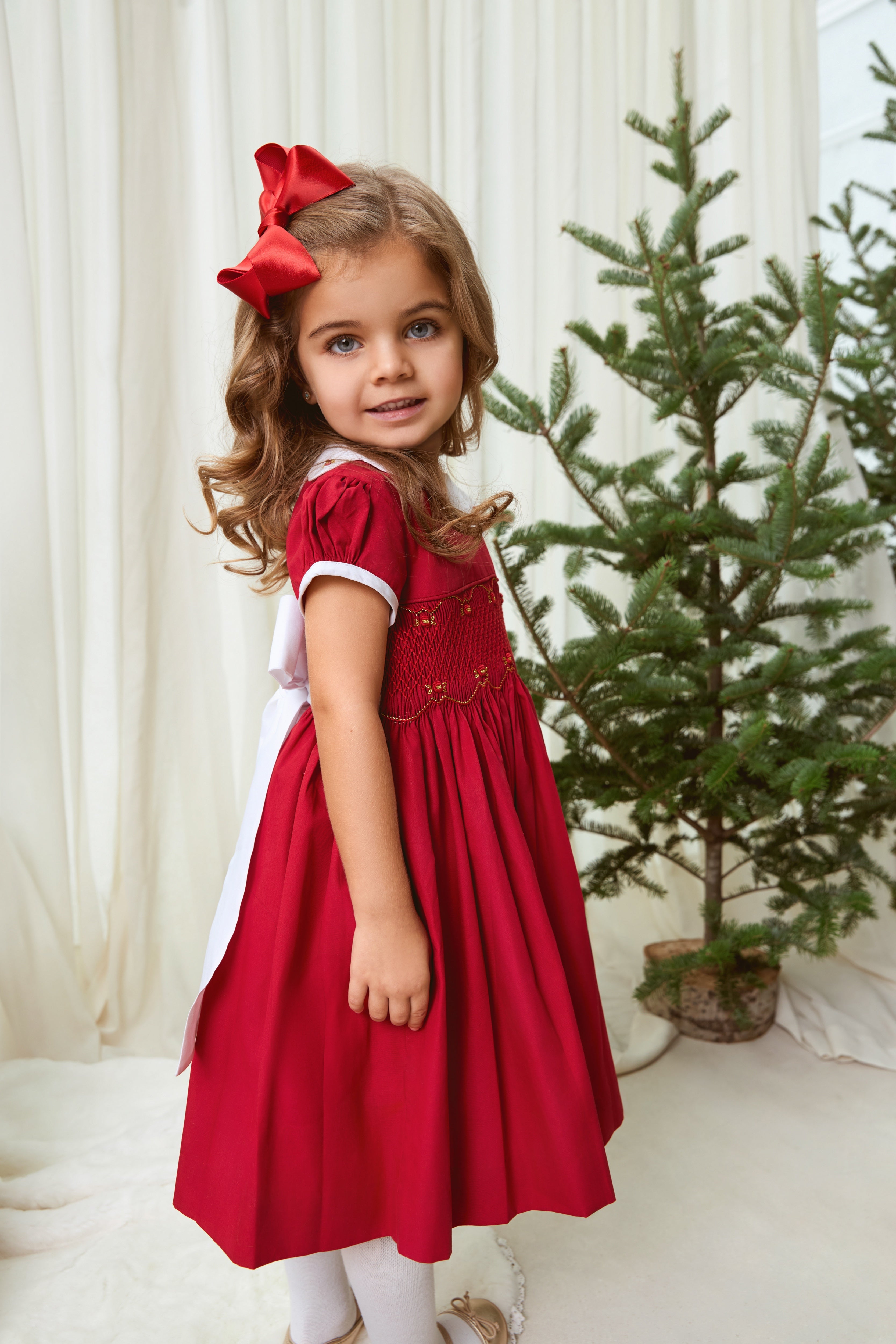 The hand smocked GRACE dress - Red Silk