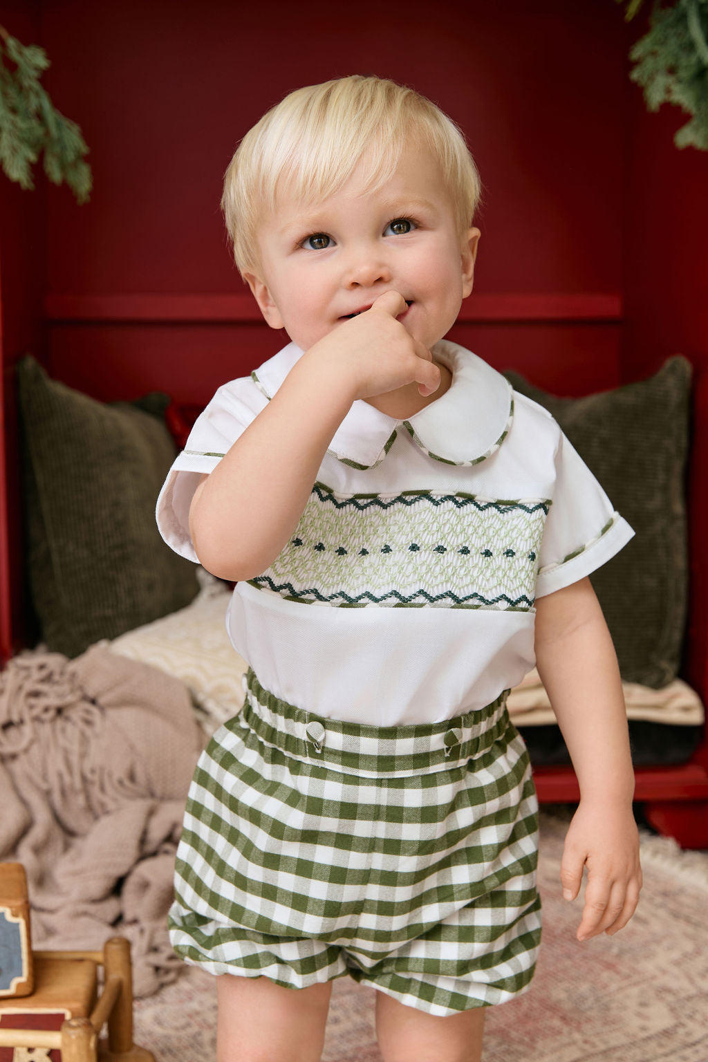 The hand smocked ADAM set - Green/white
