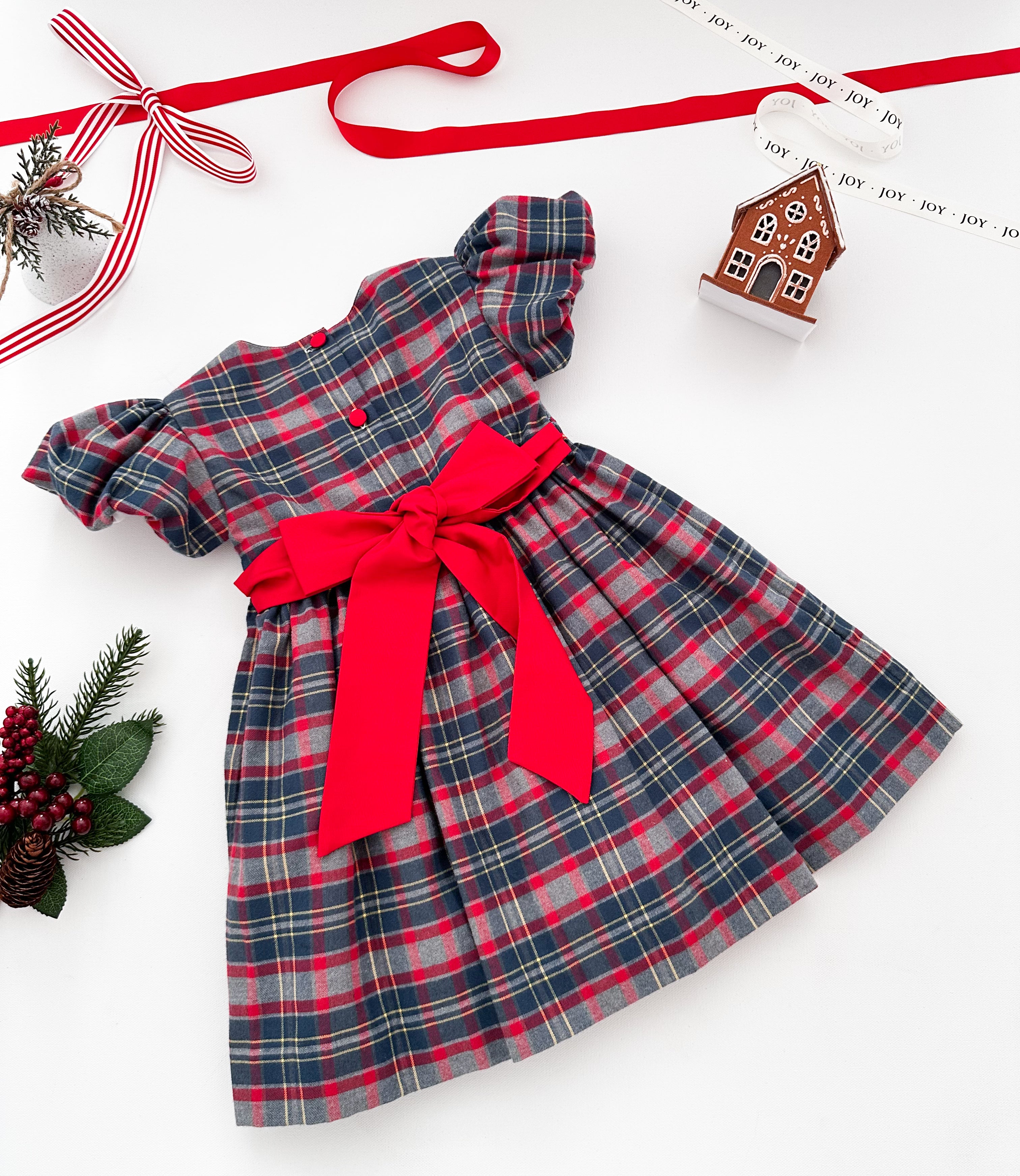 The hand smocked BELLA dress - Tartan blue red