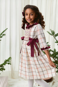 The hand smocked SERAPHINA dress - Ivory/Burgundy