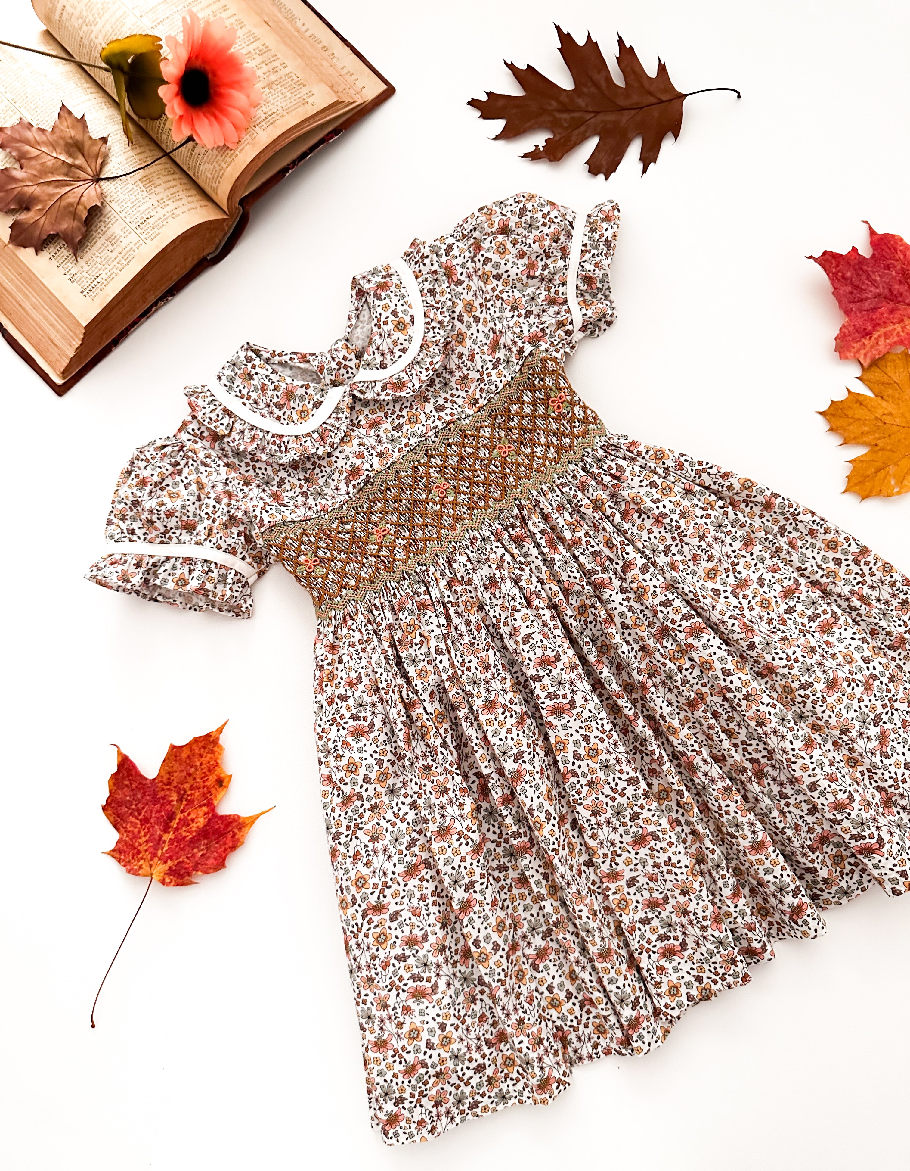 The hand smocked ABIGAIL dress - Liberty Brown