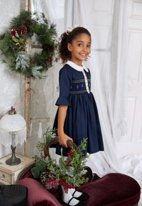 The hand smocked FLORENCE dress - Navy