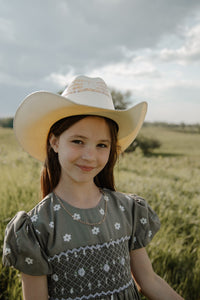 The hand smocked BELLA dress - Green Olive