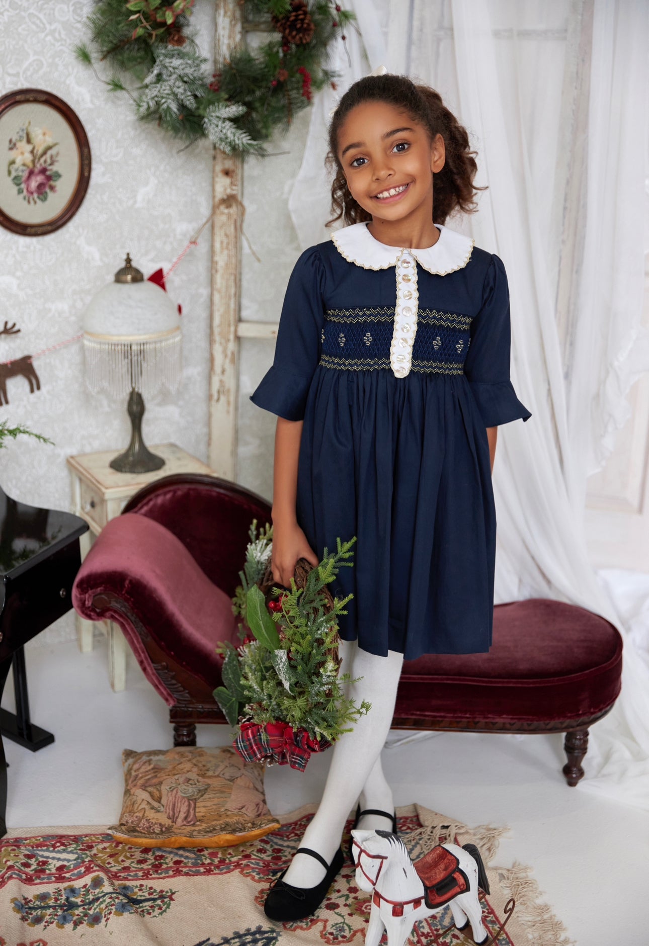 The hand smocked FLORENCE dress - Navy