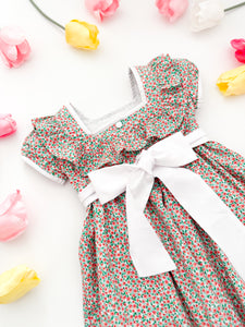 The hand smocked SERENA dress - Floral mint coral