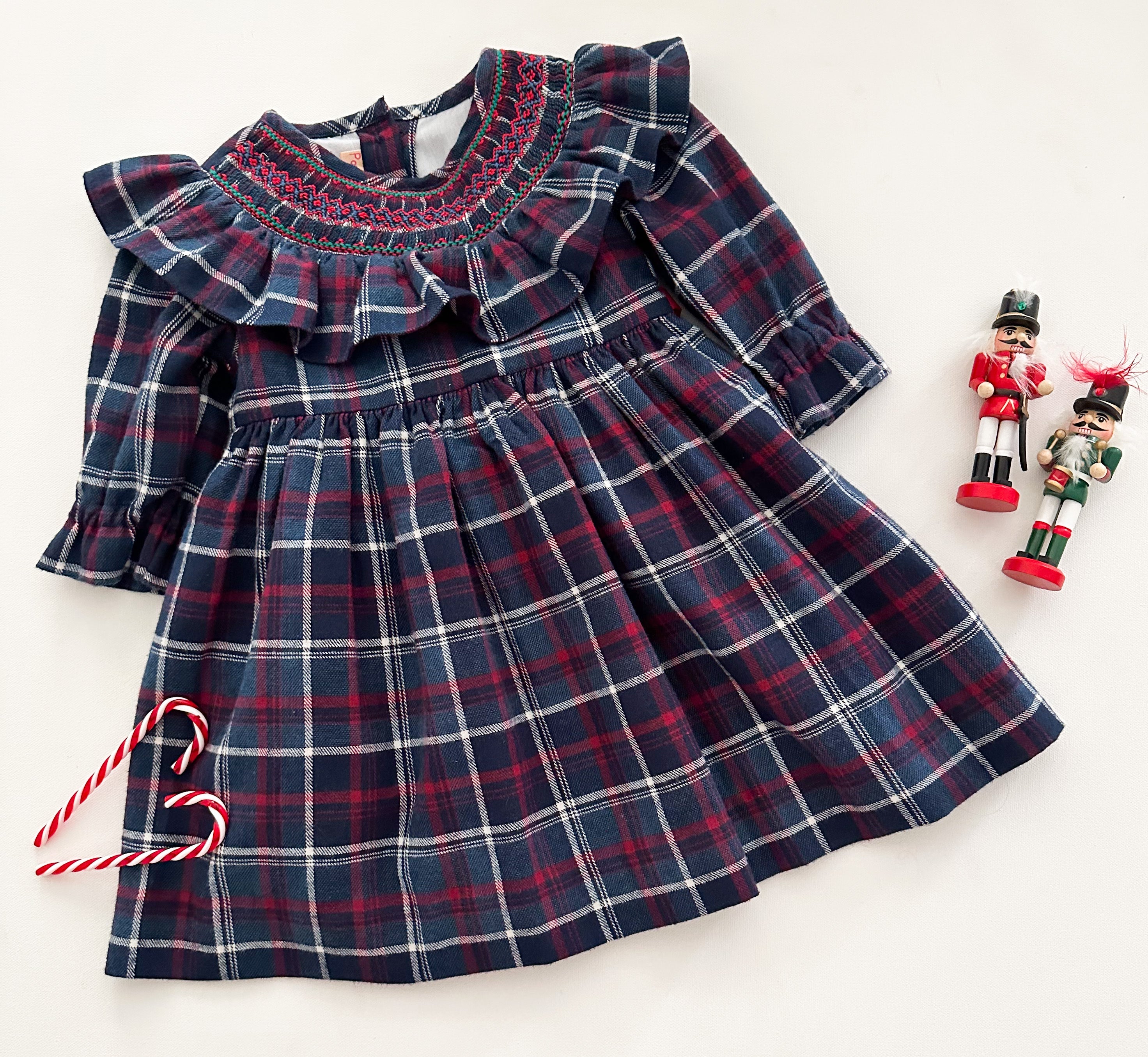 ** SECONDS SALE ** The hand smocked ELLA dress - Plaid navy and red