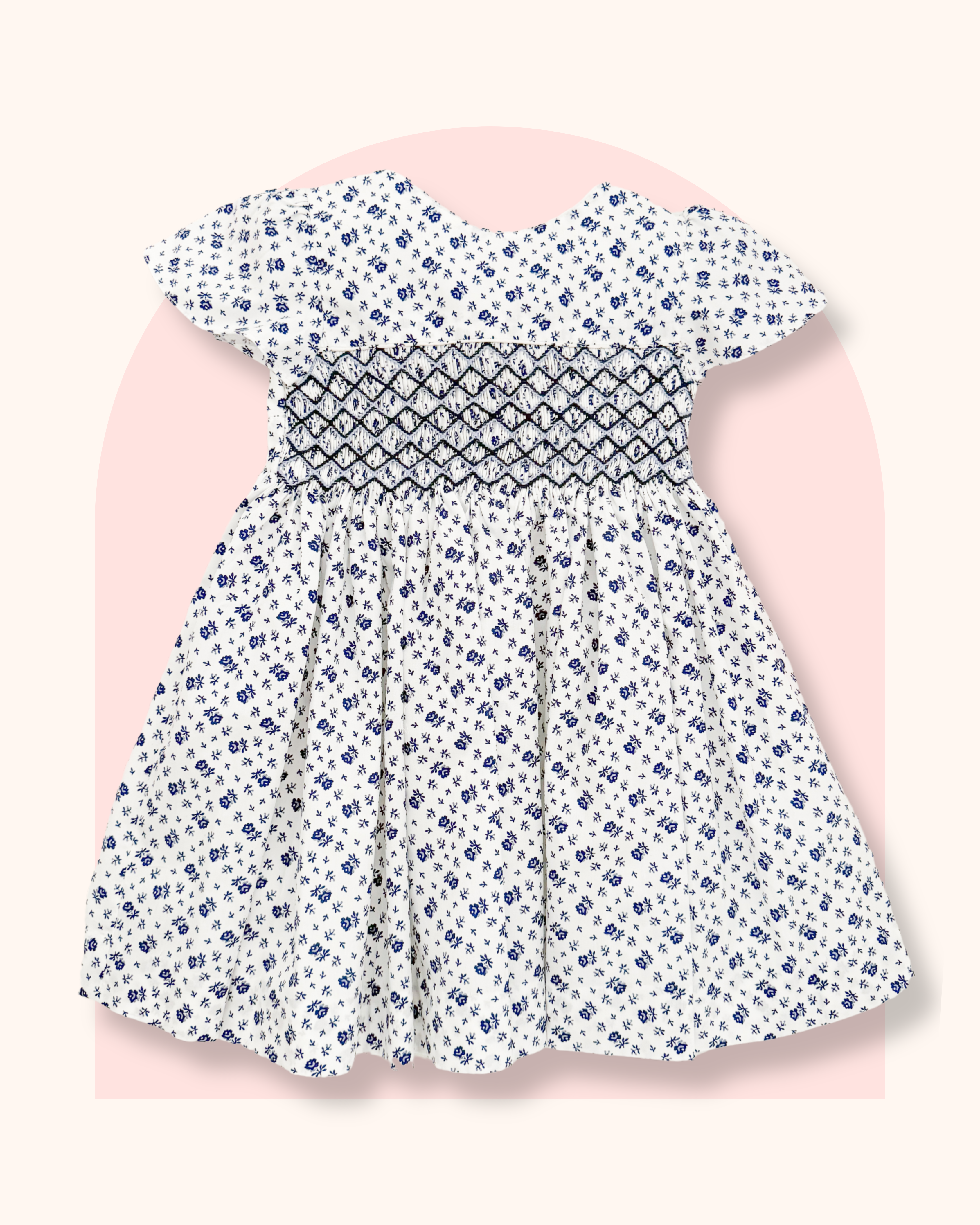 The hand smocked FLAVIE dress - White navy floral