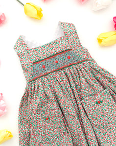 The hand smocked ESMÉE dress - Floral mint coral
