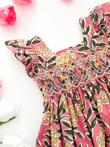 The hand smocked FIONA dress - Floral Pink Yellow