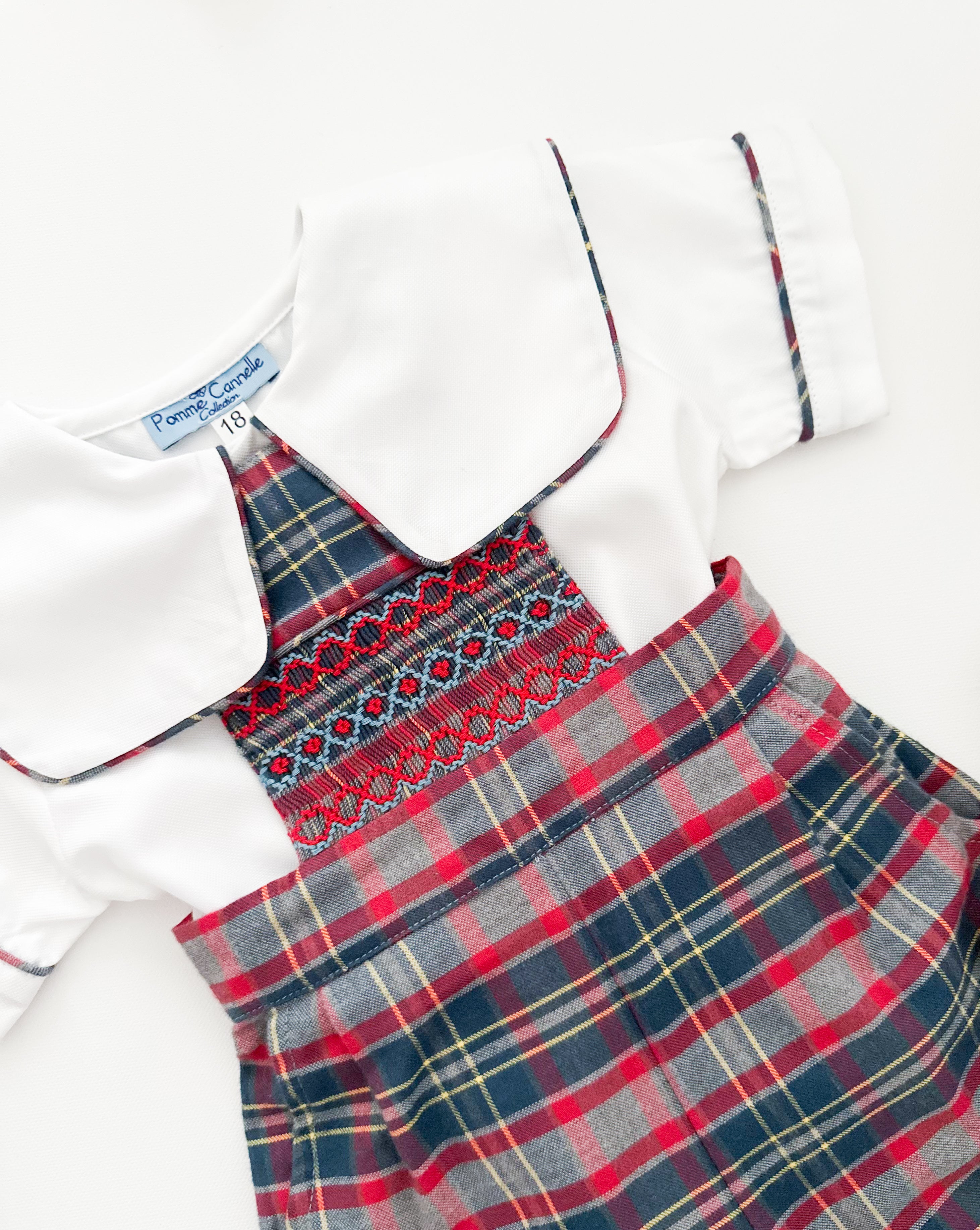 The hand smocked JOSEPH - Tartan blue red